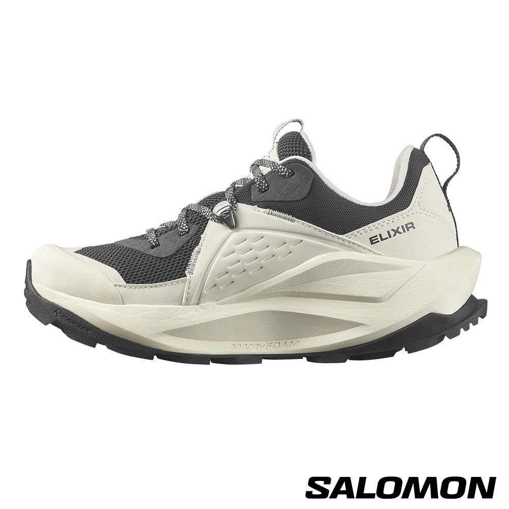 Salomon 女 ELIXIR Goretex 低筒登山鞋 香草白/幻灰/金屬灰 #47296700-細節圖4