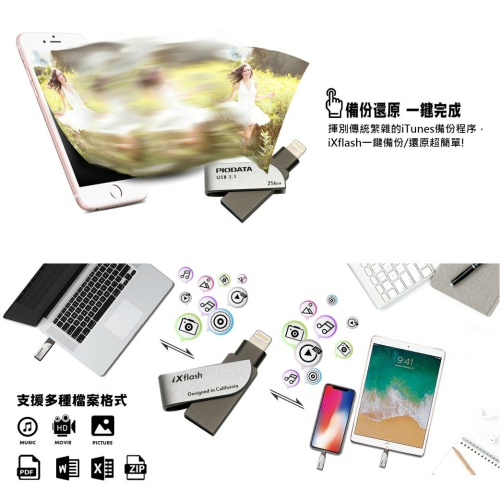 PIODATA iXflash Apple MFi認證USB3.1 Lightning / USB雙向接頭32GB以上-細節圖7