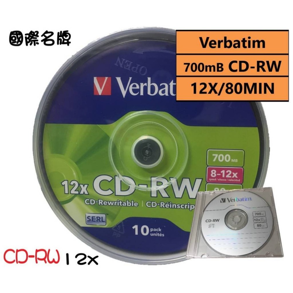 【國際名牌】單片~290片-威寶Verbatim CD-RW12X 700MB 可重覆燒錄型/光碟片/燒錄片-規格圖3