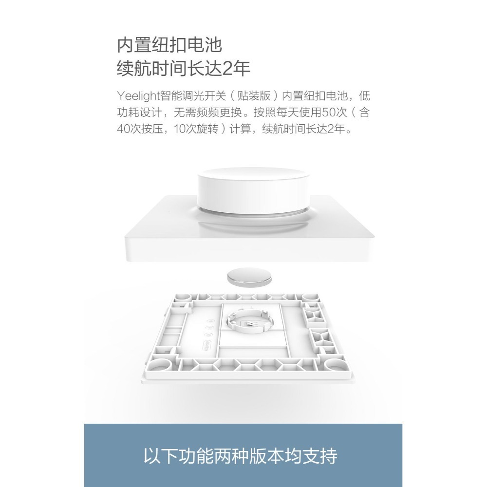 台灣現貨 Yeelight 智慧調光開關 吸頂燈 燈具 5種方式控制燈光 開關/亮度/色溫/顏色/模式 電池超耐久-細節圖3