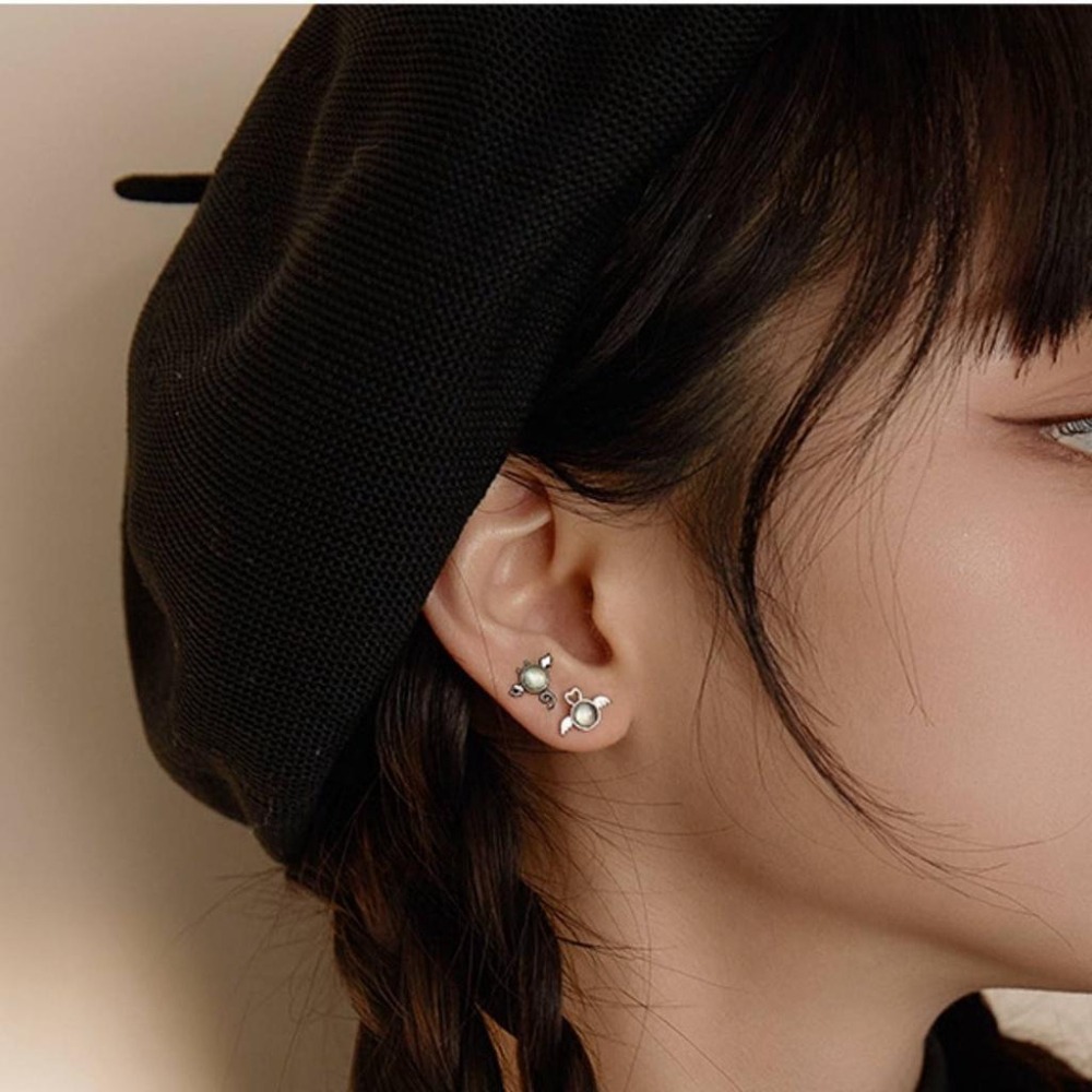 🔥現貨🔥S925純銀 天使與惡魔 不對稱設計耳環 耳釘 飾品 101-009-細節圖3