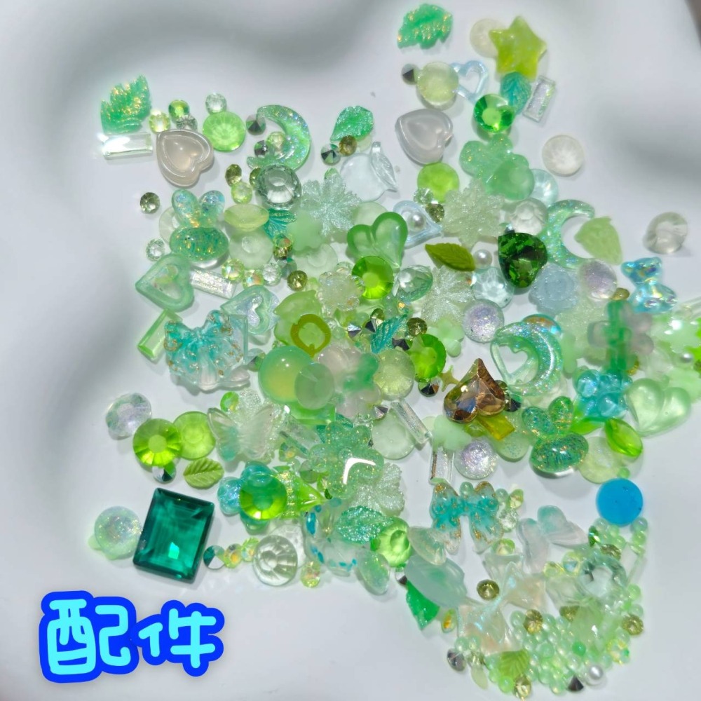 🔥台灣現貨🔥綠色玫瑰花飾品混裝 漸變綠夜光立體晕染 美甲鑽 髮夾 手機殼 指甲貼紙 DIY美甲配件107-008C青採麥-細節圖6