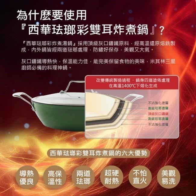 【SILWA西華】琺瑯彩雙耳炸煮鍋26cm-綠色-細節圖3