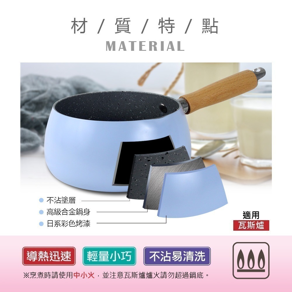【SILWA 西華】 日式木柄牛奶鍋14cm-寧靜藍-細節圖3