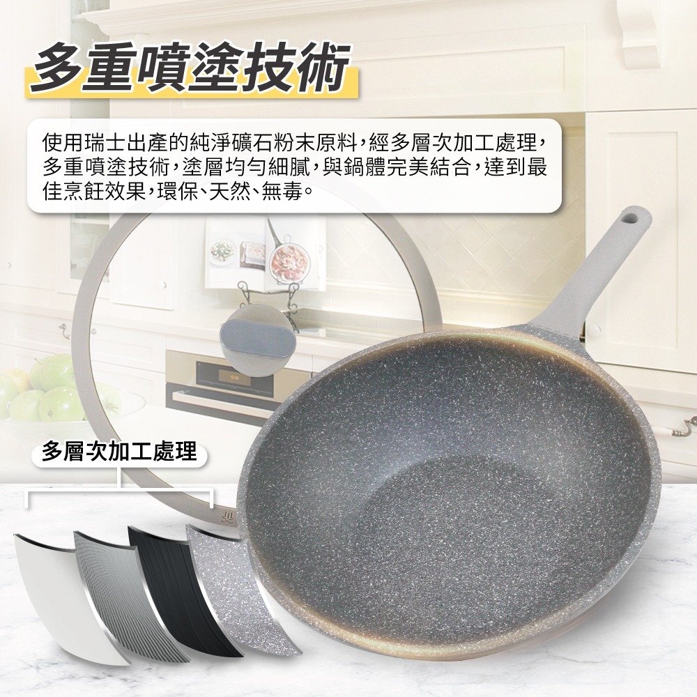 【SILWA 西華】阿爾卑斯灰岩不沾炒鍋28cm (含蓋)-細節圖4