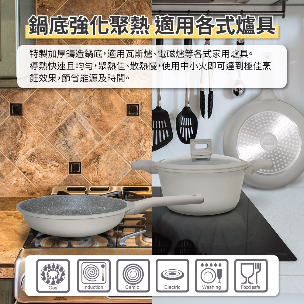 【SILWA 西華】阿爾卑斯灰岩不沾平底鍋28cm(無蓋)-細節圖5