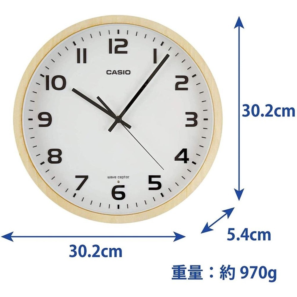 [現貨] CASIO 卡西歐電波掛鐘 自動對時 秒針停止功能明暗感應 木框 電波鐘 跳秒式 30.2公分-細節圖2