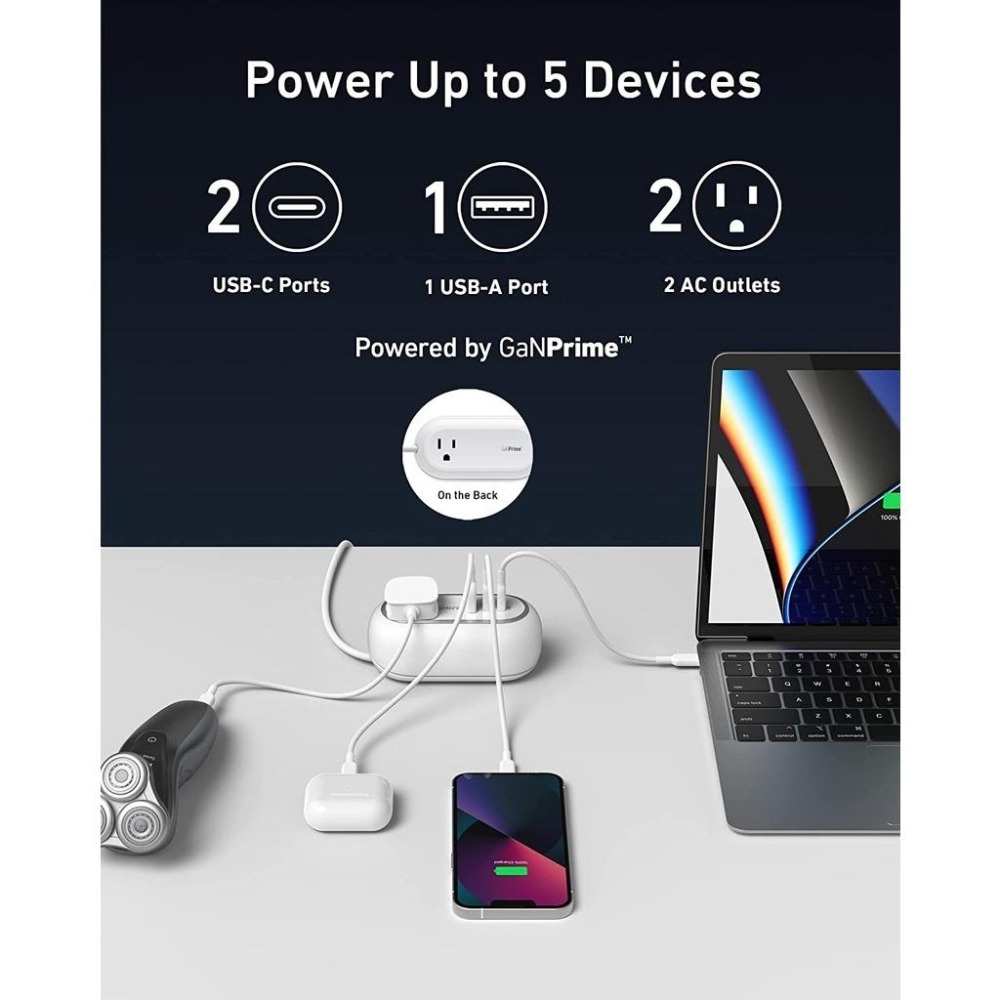 [現貨]Anker GanPrime 65W Charging Station 615 5合1延長線 充電器 旅行延長線-細節圖3