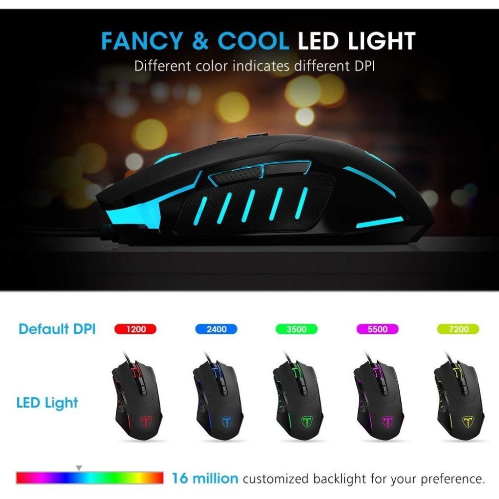 [現貨]PICTEK有線電競滑鼠 7200 DPI 可編程 呼吸燈 符合人體工學 相容Windows 7/8/10-細節圖3