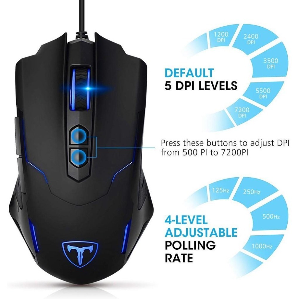 [現貨]PICTEK有線電競滑鼠 7200 DPI 可編程 呼吸燈 符合人體工學 相容Windows 7/8/10-細節圖4