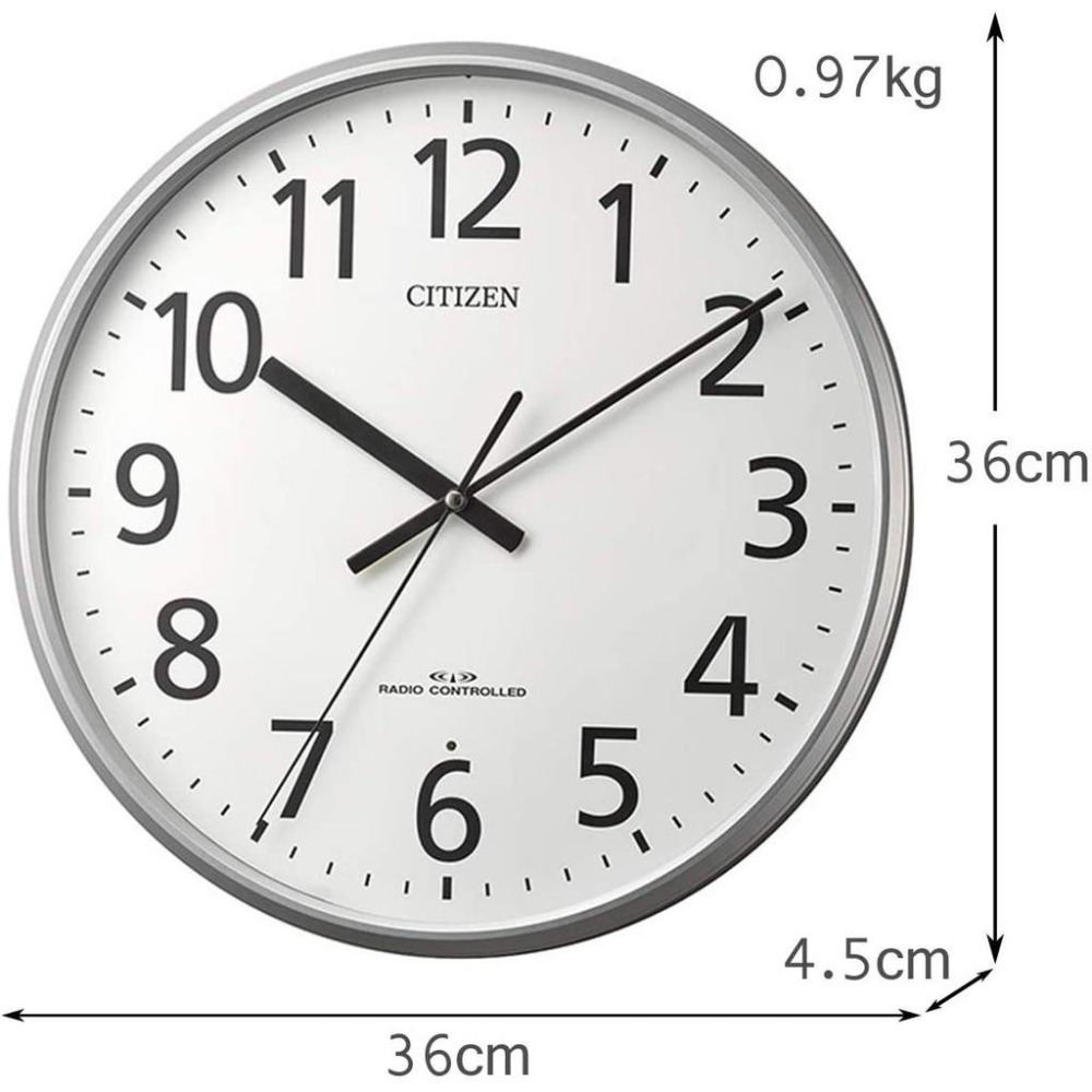 [現貨]CITIZEN 星辰 電波掛鐘 自動對時 秒針停止功能明暗感應 電波鐘 靜音秒針 36cm-細節圖4
