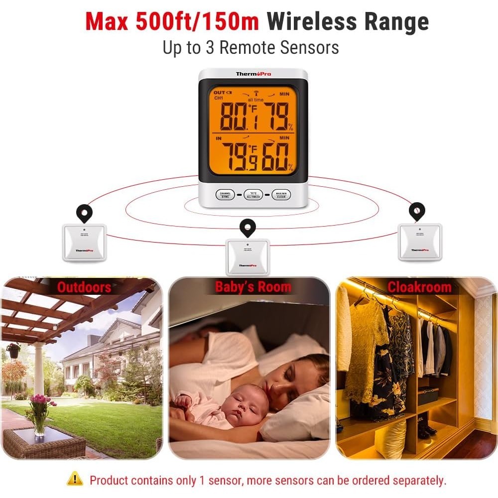 [現貨] ThermoPro 數位式 室內 室外 溫度 濕度感應計 室內外共用 背光照明 攝氏華氏溫度切換 TP-62-細節圖4