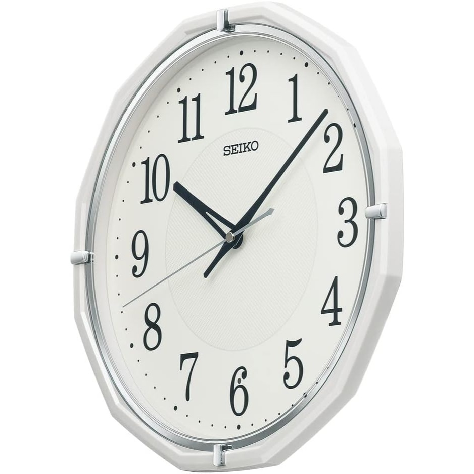 [現貨] SEIKO 精工電波掛鐘 自動對時 秒針停止功能明暗感應 電波鐘 12角形 珍珠白 棕色 30.5公分-細節圖3