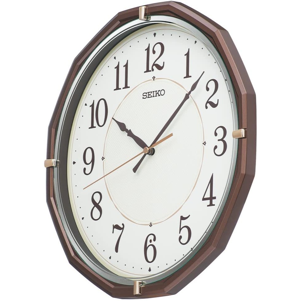 [現貨] SEIKO 精工電波掛鐘 自動對時 秒針停止功能明暗感應 電波鐘 12角形 珍珠白 棕色 30.5公分-細節圖4