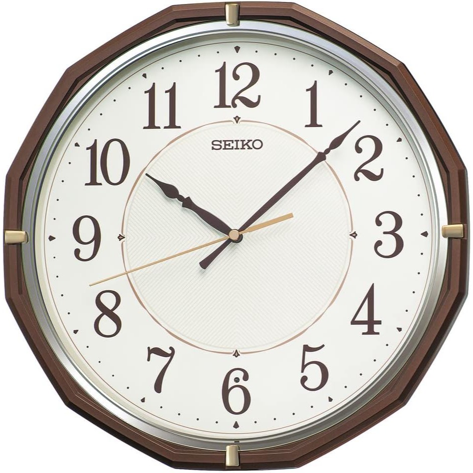 [現貨] SEIKO 精工電波掛鐘 自動對時 秒針停止功能明暗感應 電波鐘 12角形 珍珠白 棕色 30.5公分-規格圖6