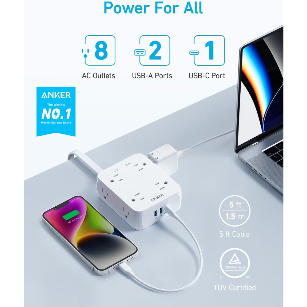 [現貨]Anker Power Strip 延長線 PD快充 USB充電器 20W輸出 突波保護 8AC 1.5米-細節圖6
