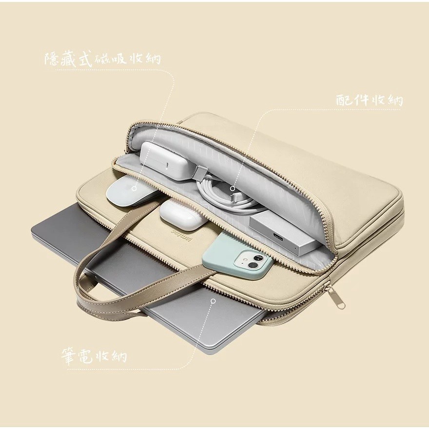「THINK2」Tomtoc 時尚日記 暖柔沙 電腦包 適用 MacBook Pro / Air 13/14 吋-細節圖2