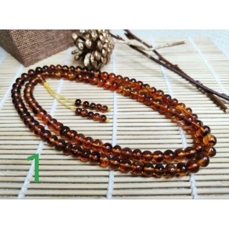 (現貨) 🧧天然西露天撫順琥珀項鍊-7+mm撫順血珀108鍊 帶綠膜撫順琥珀多圈手珠手串 非二代 非塑料 非壓制-細節圖2