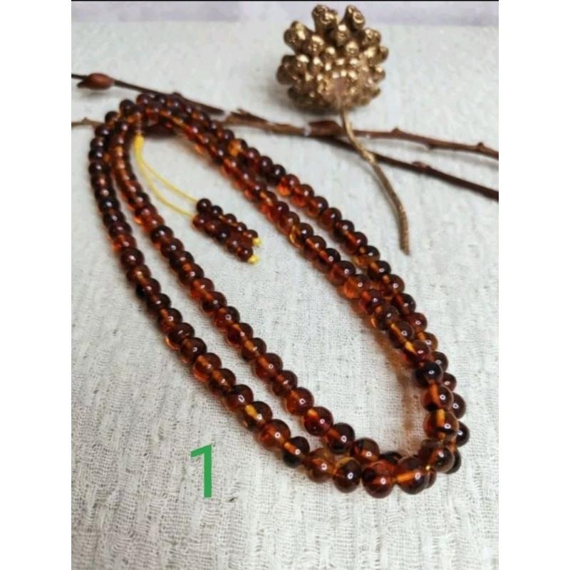 (現貨) 🧧天然西露天撫順琥珀項鍊-7+mm撫順血珀108鍊 帶綠膜撫順琥珀多圈手珠手串 非二代 非塑料 非壓制-細節圖3