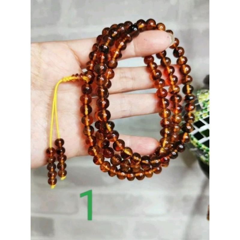 (現貨) 🧧天然西露天撫順琥珀項鍊-7+mm撫順血珀108鍊 帶綠膜撫順琥珀多圈手珠手串 非二代 非塑料 非壓制-細節圖4