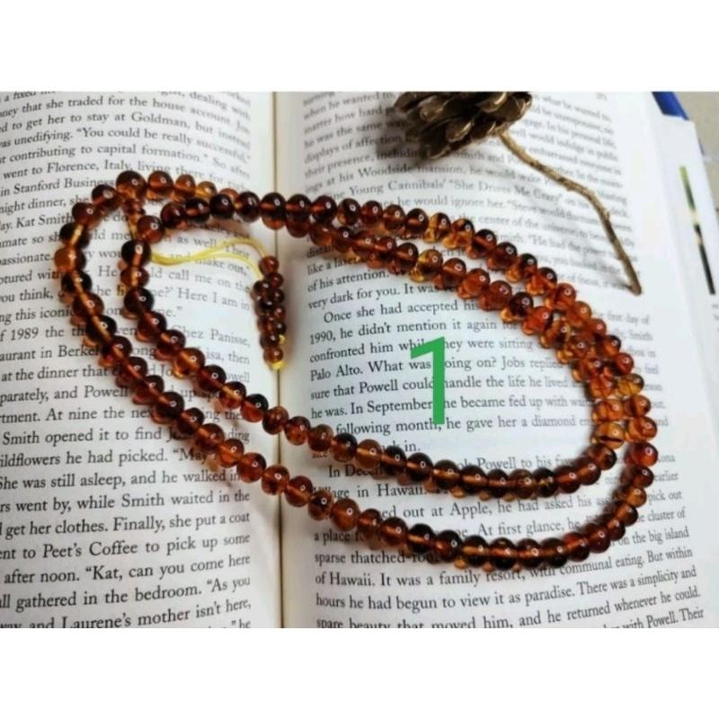 (現貨) 🧧天然西露天撫順琥珀項鍊-7+mm撫順血珀108鍊 帶綠膜撫順琥珀多圈手珠手串 非二代 非塑料 非壓制-細節圖5