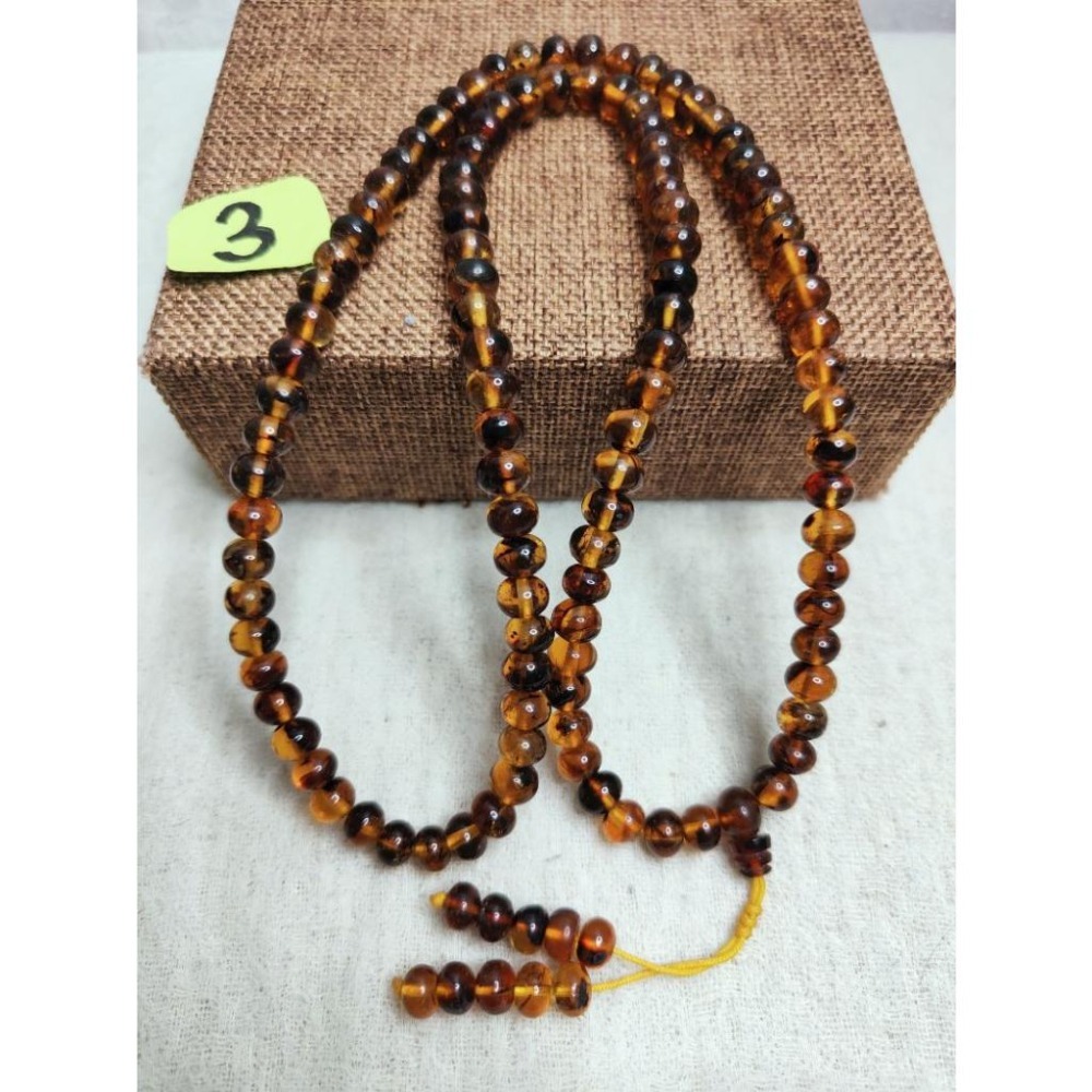 (現貨) 🧧天然西露天撫順琥珀項鍊-7+mm撫順血珀108鍊 帶綠膜撫順琥珀多圈手珠手串 非二代 非塑料 非壓制-細節圖8