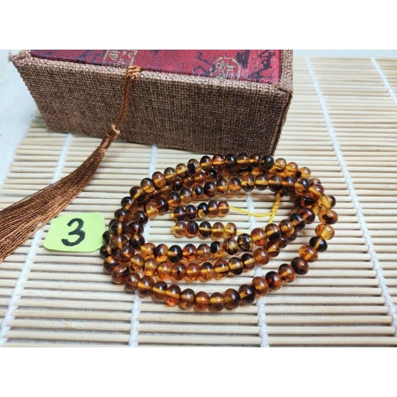 (現貨) 🧧天然西露天撫順琥珀項鍊-7+mm撫順血珀108鍊 帶綠膜撫順琥珀多圈手珠手串 非二代 非塑料 非壓制-細節圖9