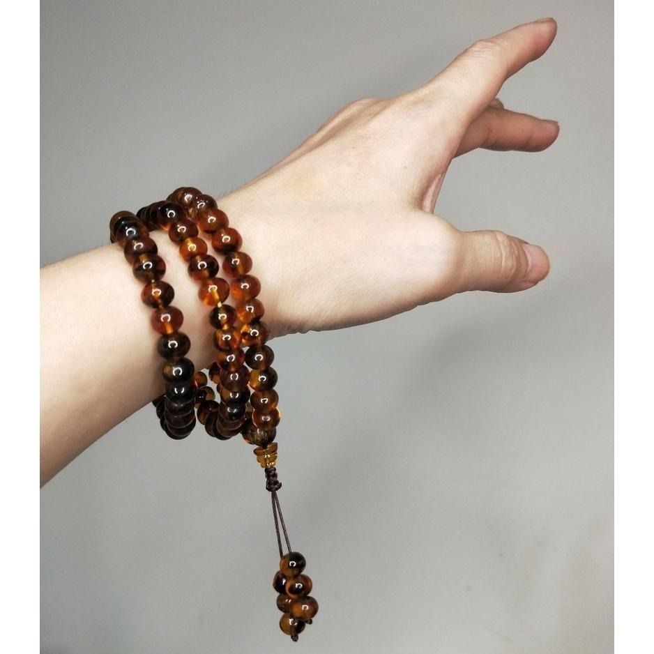 (現貨) 天然西露天撫順琥珀7+mm手珠 老礦帶綠膜撫順琥珀手串 非二代 非塑料 非壓制-細節圖2