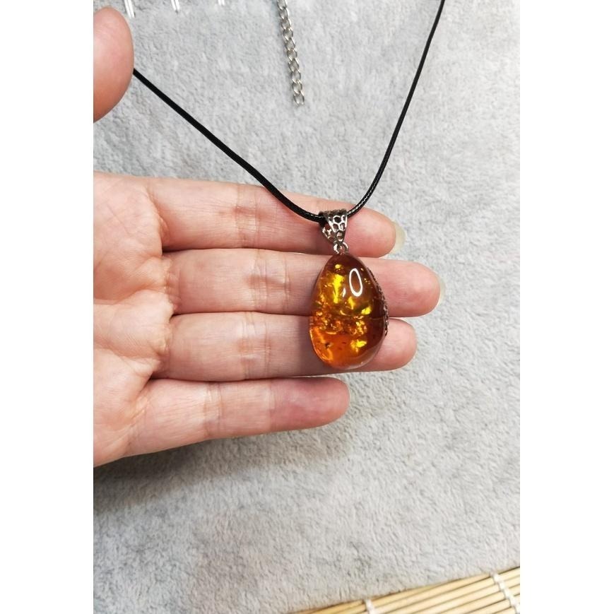 (現貨) 天然波羅的琥珀蜜蠟-水滴型冰片金珀吊墜 925銀扣頭 非二代 非塑料 非粉壓-細節圖5