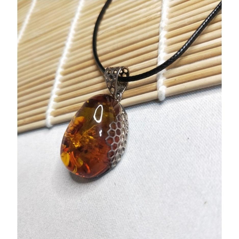(現貨) 天然波羅的琥珀蜜蠟-水滴型冰片金珀吊墜 925銀扣頭 非二代 非塑料 非粉壓-細節圖6