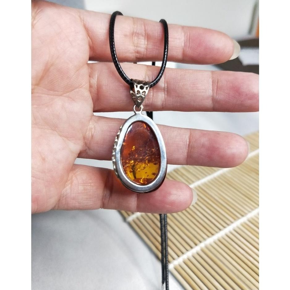 (現貨) 天然波羅的琥珀蜜蠟-水滴型冰片金珀吊墜 925銀扣頭 非二代 非塑料 非粉壓-細節圖8