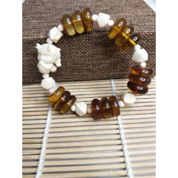 (現貨) 天然波羅的海琥珀/猛獁象牙手串 小龍女象牙手串 無漂白 非二代  非壓制-細節圖2