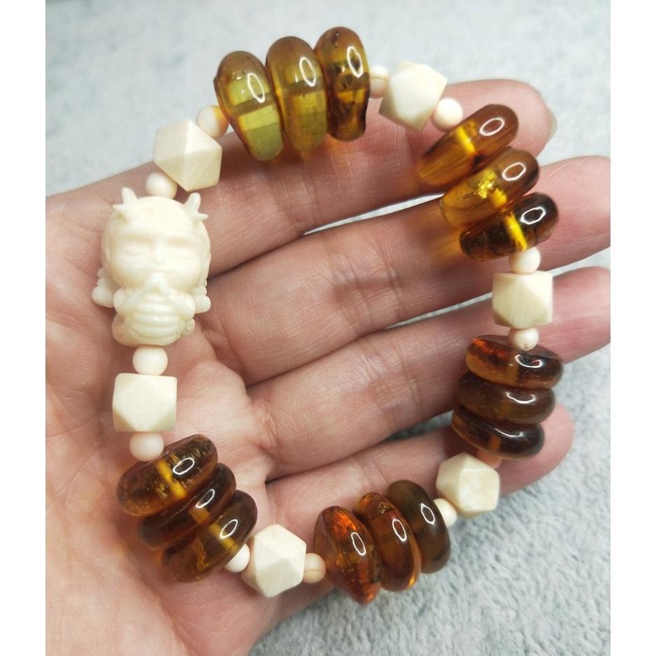 (現貨) 天然波羅的海琥珀/猛獁象牙手串 小龍女象牙手串 無漂白 非二代  非壓制-細節圖3