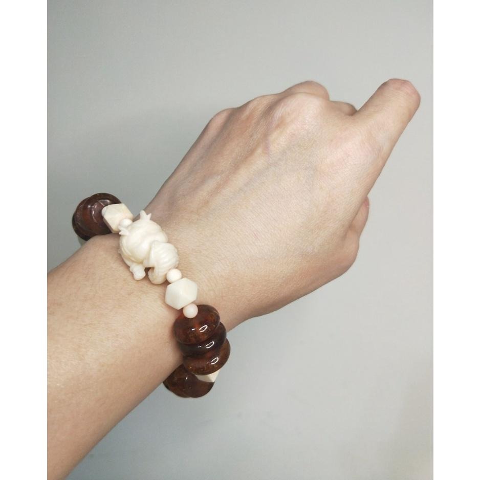 (現貨) 天然波羅的海琥珀/猛獁象牙手串 小龍女象牙手串 無漂白 非二代  非壓制-細節圖4