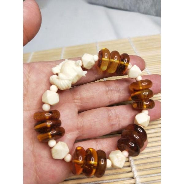 (現貨) 天然波羅的海琥珀/猛獁象牙手串 小龍女象牙手串 無漂白 非二代  非壓制-細節圖5