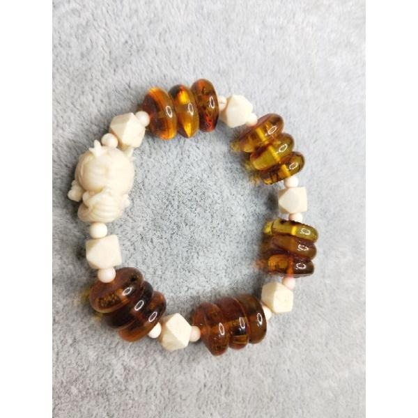 (現貨) 天然波羅的海琥珀/猛獁象牙手串 小龍女象牙手串 無漂白 非二代  非壓制-細節圖8