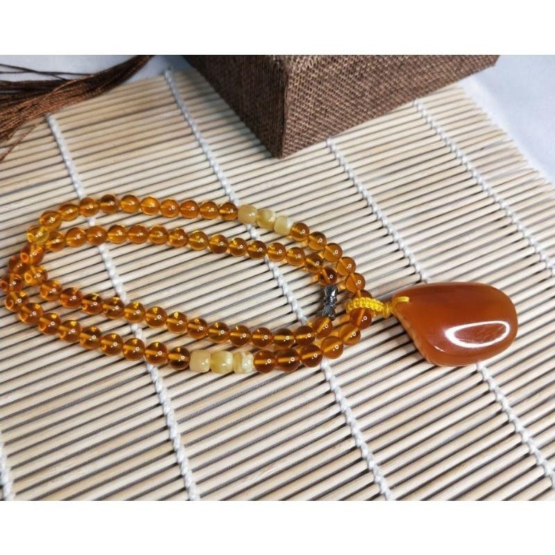 (現貨) 天然波羅的海琥珀蜜蠟 深礦料紅蠟吊墜項鍊 帶原皮紅蠟項鍊 非二代 非塑料 非壓制-細節圖5