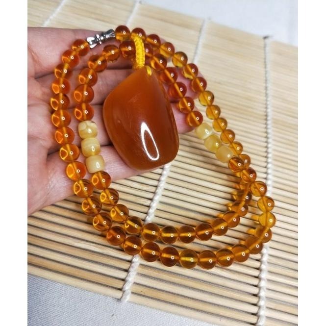 (現貨) 天然波羅的海琥珀蜜蠟 深礦料紅蠟吊墜項鍊 帶原皮紅蠟項鍊 非二代 非塑料 非壓制-細節圖8