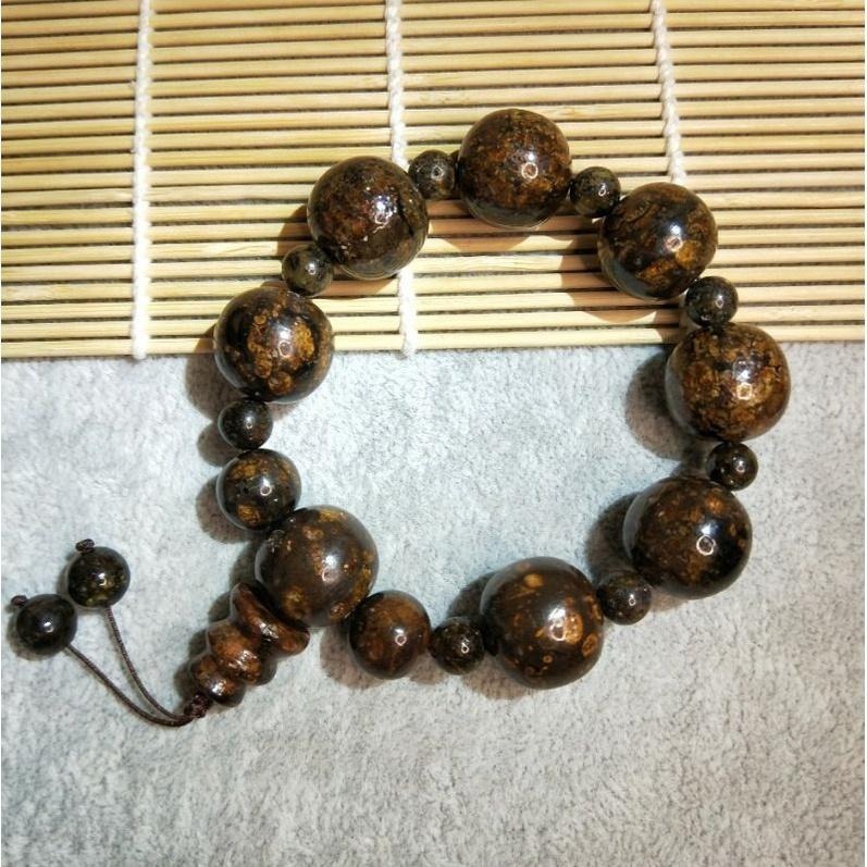 (現貨) 天然西露天撫順琥珀母礦大單圈手珠 高品撫順琥珀伴生原礦大單圈手串 非二代 非塑料 非壓制-細節圖5