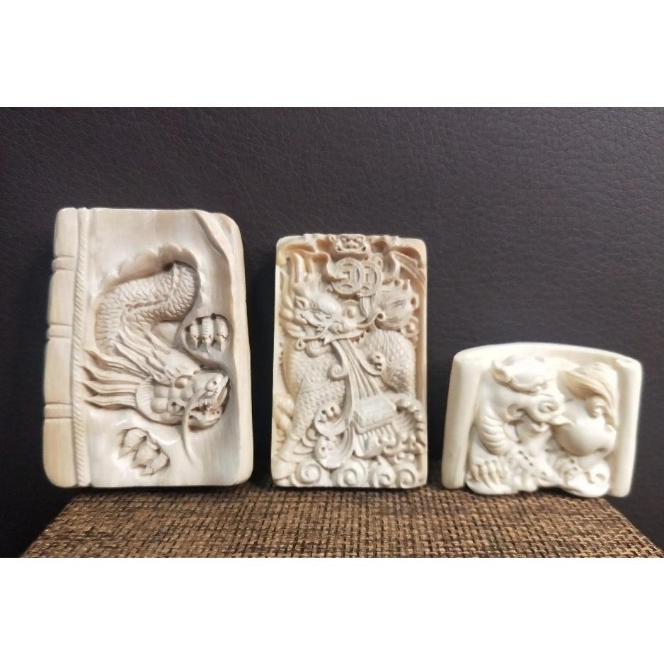 現貨) 天然猛獁象牙吊墜牙牌龍牌麒麟祥獅無漂白非二代非壓制