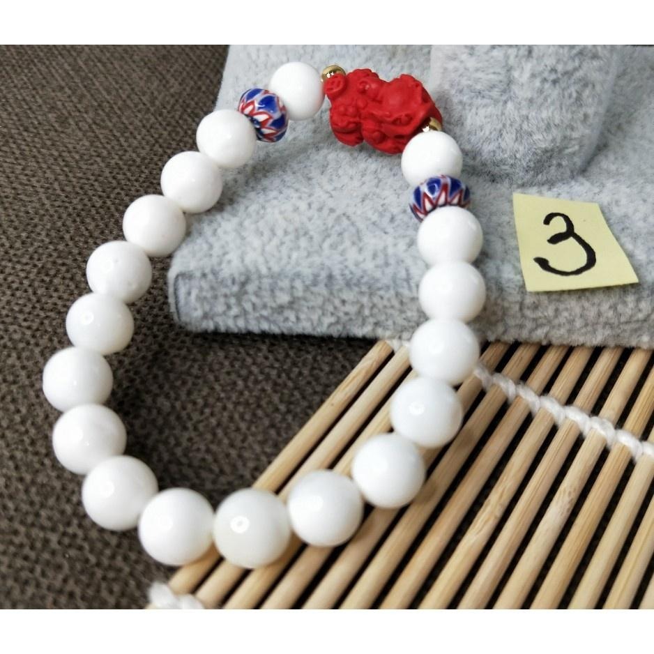 (現貨) 天然硨磲硃砂貔貅手串 硨磲硃砂貔貅手珠 辟邪招財-細節圖5