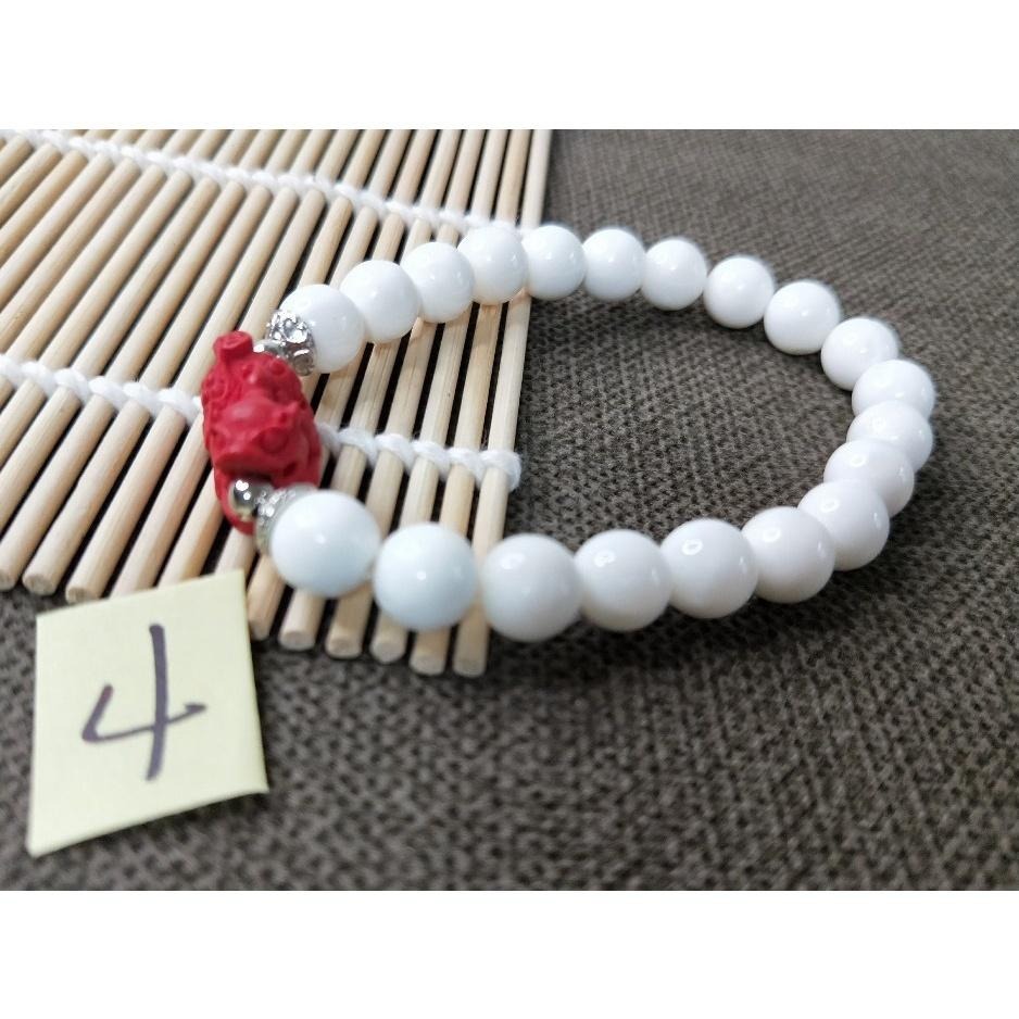 (現貨) 天然硨磲硃砂貔貅手串 硨磲硃砂貔貅手珠 辟邪招財-細節圖6