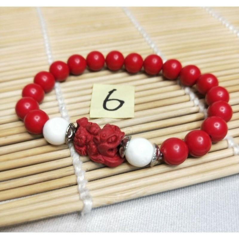 (現貨) 天然硨磲硃砂貔貅手串 硨磲硃砂貔貅手珠 辟邪招財-細節圖8