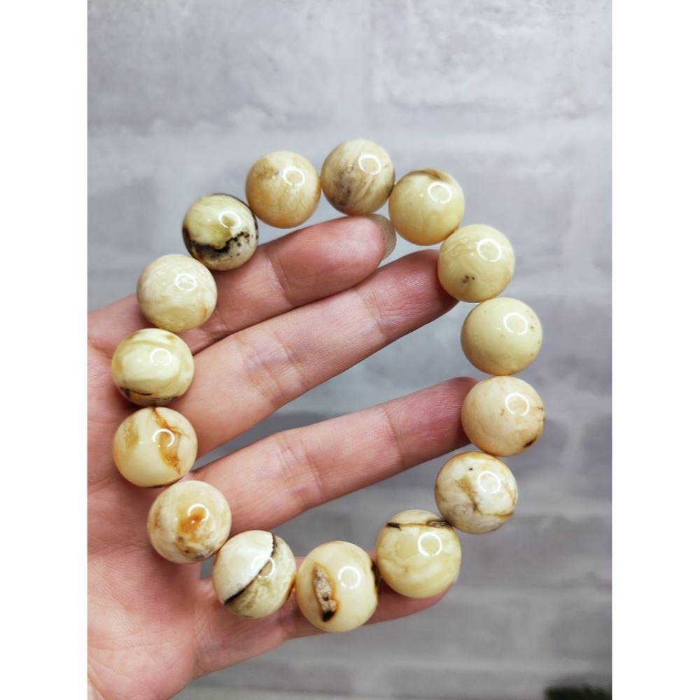 (現貨) 天然波羅的海琥珀蜜蠟 15mm白花蠟手珠 高品收藏稀有白蜜蠟手串 非二代 非塑料 非壓制-細節圖2