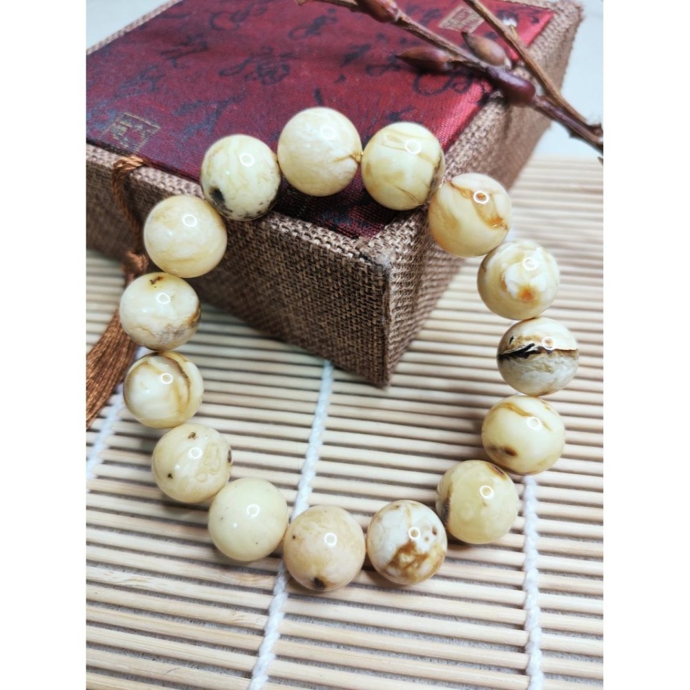 (現貨) 天然波羅的海琥珀蜜蠟 15mm白花蠟手珠 高品收藏稀有白蜜蠟手串 非二代 非塑料 非壓制-細節圖4