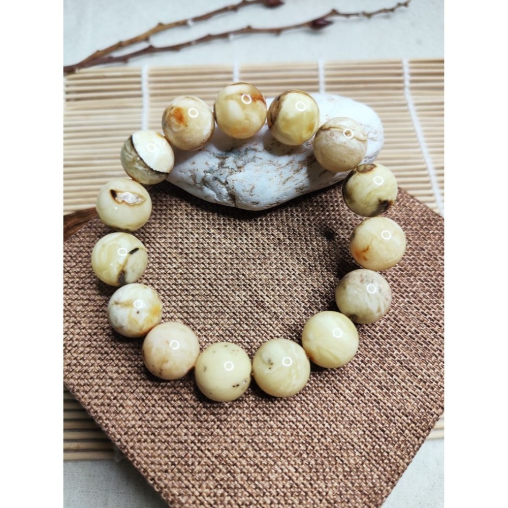 (現貨) 天然波羅的海琥珀蜜蠟 15mm白花蠟手珠 高品收藏稀有白蜜蠟手串 非二代 非塑料 非壓制-細節圖5