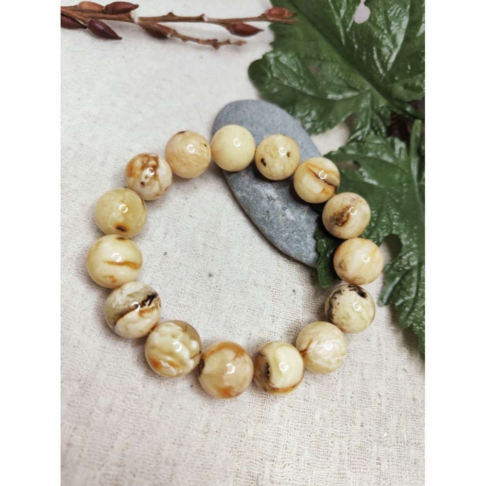 (現貨) 天然波羅的海琥珀蜜蠟 15mm白花蠟手珠 高品收藏稀有白蜜蠟手串 非二代 非塑料 非壓制-細節圖6