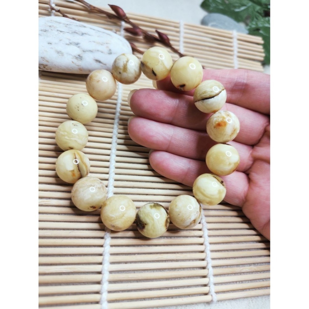 (現貨) 天然波羅的海琥珀蜜蠟 15mm白花蠟手珠 高品收藏稀有白蜜蠟手串 非二代 非塑料 非壓制-細節圖7