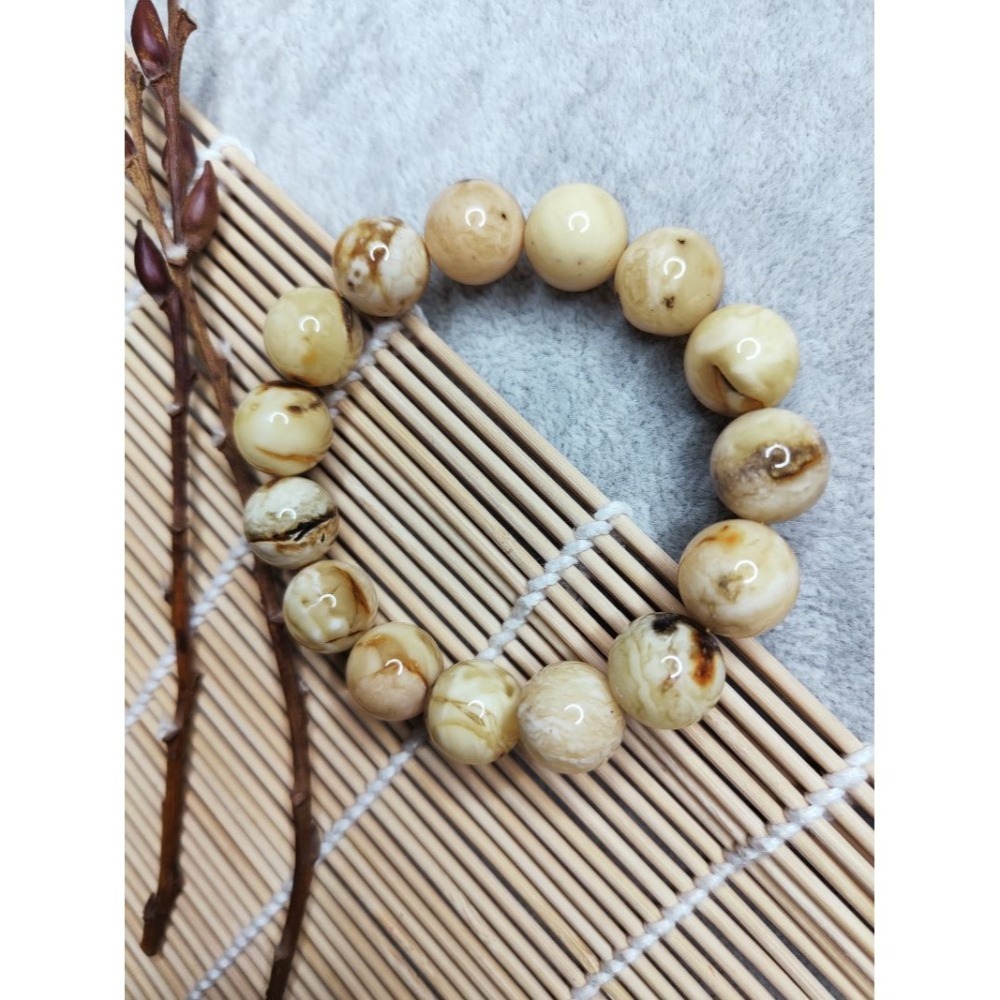 (現貨) 天然波羅的海琥珀蜜蠟 15mm白花蠟手珠 高品收藏稀有白蜜蠟手串 非二代 非塑料 非壓制-細節圖9