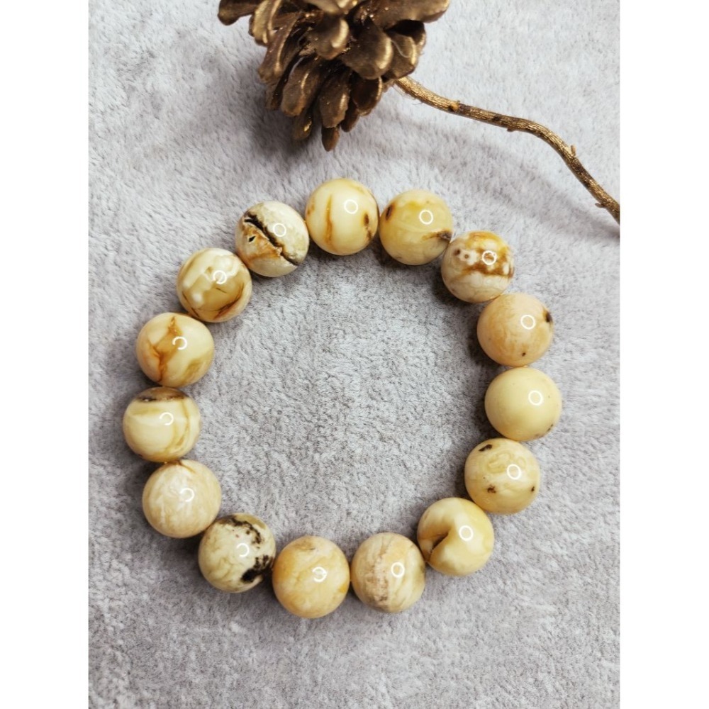 (現貨) 天然波羅的海琥珀蜜蠟 15mm白花蠟手珠 高品收藏稀有白蜜蠟手串 非二代 非塑料 非壓制-細節圖10